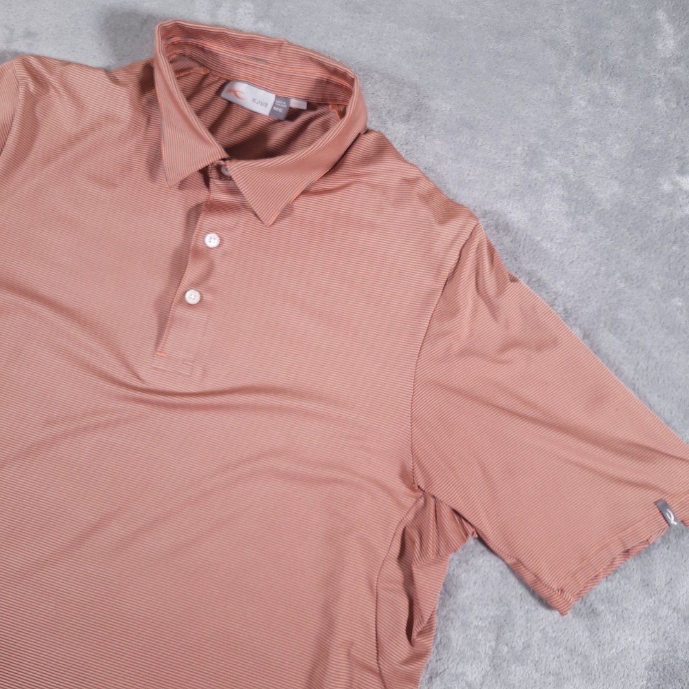 KJUS Soren Polo Mens XL Sienna Gray Striped Performance Golf UPF Collared Shirt